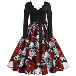 Halloween Kostüm Damen Kleid mit Blutigem Aufdruck Mittelalter Kleider Lässig Party Cocktailkleid Ärmelloser Sexy Kleider Rundhalsausschnitt Halloween-Kostüm Festkleid Damenkleid Partykleider von Chanpning