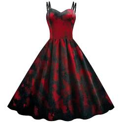 Halloween Kostüm Damen Kleid mit Blutigem Aufdruck Mittelalter Kleider Lässig Party Cocktailkleid Ärmelloser Sexy Kleider Rundhalsausschnitt Halloween-Kostüm Festkleid Damenkleid Partykleider von Chanpning