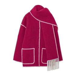 Herbst Winter frauen Mantel Mit Schal Lose Langarm Einreiher Mäntel Weibliche Spiel Alle Warme Dame Jacke Wintermantel Schal Einreiher Mäntel Quaste Schal Kragen Einreiher Mäntel Weibliche Jacke von Chanpning