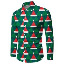 Herren Funky Christmas Print Weihnachtsmann Hemd Langarm Button Up Freizeithemd Freizeithemd Kostüm Christmas Shirt Festival Party Xmas Langarmshirts Männer Langarm Hemden Weihnachten Shirt von Chanpning