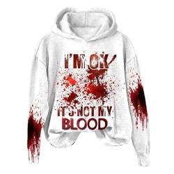 Hoodie Damen Halloween, I'm Ok It's Not My Blood Bedrucktes Lässiges Langarm-Sweatshirt, Weiches Bedrucktes Hemd, Damen-Winter-Sweatshirt-Oberteil Y2k Hoodies Sweatjacke Halloween Kostüm Kapuzenjacke von Chanpning