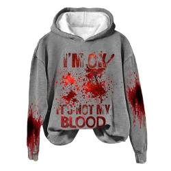 Hoodie Damen Halloween, I'm Ok It's Not My Blood Bedrucktes Lässiges Langarm-Sweatshirt, Weiches Bedrucktes Hemd, Damen-Winter-Sweatshirt-Oberteil Y2k Hoodies Sweatjacke Halloween Kostüm Kapuzenjacke von Chanpning