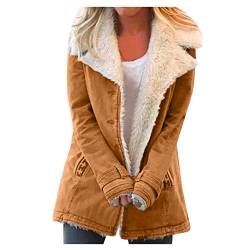 Jacke Damen Warm Fleecejacke Lang Elegant Parka Mantel Flauschig Fleece Winterjacke Mode Revers Plüschjacke Baumwolle Einfarbig Wintermantel Herbst Winter Casual Übergangsjacke Outwear 2023 Parka von Chanpning