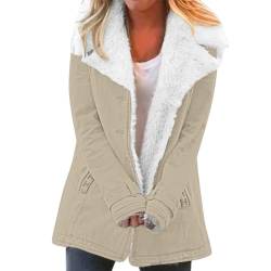 Jacke Damen Warm Fleecejacke Lang Elegant Parka Mantel Flauschig Fleece Winterjacke Mode Revers Plüschjacke Baumwolle Einfarbig Wintermantel Herbst Winter Casual Übergangsjacke Outwear 2023 Parka von Chanpning