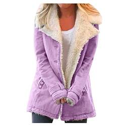 Jacke Damen Warm Fleecejacke Lang Elegant Parka Mantel Flauschig Fleece Winterjacke Mode Revers Plüschjacke Baumwolle Einfarbig Wintermantel Herbst Winter Casual Übergangsjacke Outwear 2023 Parka von Chanpning