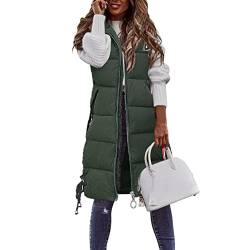 Lang Jacke Weste Damen Daunenweste mit Kapuze Winter Warm Longweste Ärmellose Lange Steppweste Leicht Winterjacke Winterweste Daunenmantel Daunenjacke Outdoor Puffer Jacke Winterweste Mäntel von Chanpning