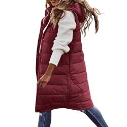 Lang Jacke Weste Damen Daunenweste mit Kapuze Winter Warm Longweste Ärmellose Lange Steppweste Leicht Winterjacke Winterweste Daunenmantel Daunenjacke Outdoor Puffer Jacke Winterweste Mäntel von Chanpning