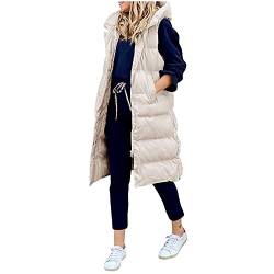 Lang Jacke Weste Damen Daunenweste mit Kapuze Winter Warm Longweste Ärmellose Lange Steppweste Leicht Winterjacke Winterweste Daunenmantel Daunenjacke Outdoor Puffer Jacke Winterweste Mäntel von Chanpning