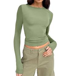 Langarmshirt Damen Skims, Crop Tops Langarm Y2K Top Rundhals Shirt Einfarbig Oberteile Basic Cropped Tshirt Casual Athletisches Blusen Teenager Streetwear Slim Fit Enges Clothes Stockholm Style von Chanpning