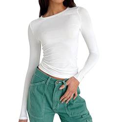 Langarmshirt Damen Skims, Crop Tops Langarm Y2K Top Rundhals Shirt Einfarbig Oberteile Basic Cropped Tshirt Casual Athletisches Blusen Teenager Streetwear Slim Fit Enges Clothes Stockholm Style von Chanpning