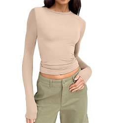 Langarmshirt Damen Skims, Crop Tops Langarm Y2K Top Rundhals Shirt Einfarbig Oberteile Basic Cropped Tshirt Casual Athletisches Blusen Teenager Streetwear Slim Fit Enges Clothes Stockholm Style von Chanpning