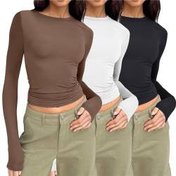 Langarmshirt Damen Skims, Crop Tops Langarm Y2K Top Rundhals Shirt Einfarbig Oberteile Basic Cropped Tshirt Casual Athletisches Blusen Teenager Streetwear Slim Fit Enges Clothes Stockholm Style von Chanpning