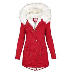 Lange Winterjacke Damen Elegant Fleecejacke Frauen Ski-Jacken Leicht Jacken Kunstfellkragen Pufferjacken Wattierte Übergangsjacke Kunstfell Outwear Dicke Funktionsparka Weibliche Plüschjacke von Chanpning