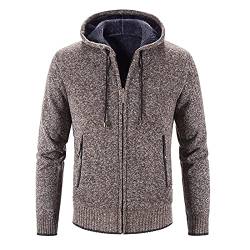 Strickjacke Herren Lang, mit Kapuze Cardigan Reißverschluss Trachtenjacke Gestrickt Wintermantel Freizeit Sweatjacke Langarm Winterjacke Mode Schlichter Pullover Warm Fleecejacke Outdoor Jacke von Chanpning