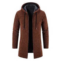 Strickjacke Herren Lang, mit Kapuze Cardigan Reißverschluss Trachtenjacke Gestrickt Wintermantel Freizeit Sweatjacke Langarm Winterjacke Mode Schlichter Pullover Warm Fleecejacke Outdoor Jacke von Chanpning