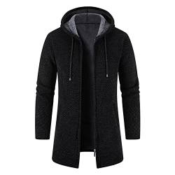 Strickjacke Herren Lang, mit Kapuze Cardigan Reißverschluss Trachtenjacke Gestrickt Wintermantel Freizeit Sweatjacke Langarm Winterjacke Mode Schlichter Pullover Warm Fleecejacke Outdoor Jacke von Chanpning