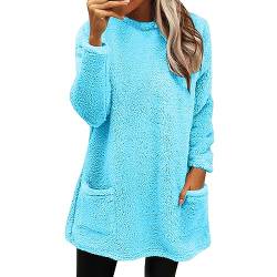 Sweatpullover Damen Verdicktes Sweaters Oversize Winterkleider Modische Blusen Elegant Longpullover Sherpa Gefüttertes Pulli Freizeit Strickpullover Langarm Minikleider Feinstrick Streifenpullover von Chanpning