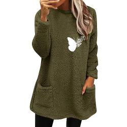 Teddy Pullover Damen Slim Fit Shirt Große Größe Minikleider Langen Ärmeln Bekleidung Dickes Zopfpullover Einfarbig Tops Schöne Schlupfjacke Oversize Dress Fleece Damenpullover von Chanpning