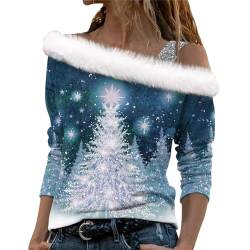 Weihnachts Sweatshirt Damen Langarm Langarmshirt Ohne Kapuze Weihnachtspullover Atmungsaktiv Tunika Hässliche Pulli Casual Sweatshirt Für Damen Xmas Jumper Rundhals Oberteil Große Größen Blusentops von Chanpning