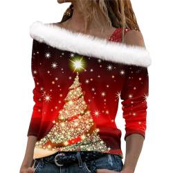 Weihnachts Sweatshirt Damen Langarm Langarmshirt Ohne Kapuze Weihnachtspullover Atmungsaktiv Tunika Hässliche Pulli Casual Sweatshirt Für Damen Xmas Jumper Rundhals Oberteil Große Größen Blusentops von Chanpning