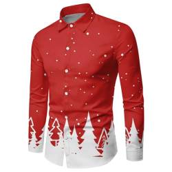 Weihnachtshemd Herren Langarm, mit Weihnachten Aufdruck Winterhemden 3D Bedruckte Hemd Männer Freizeithemd Langärm Herrenhemd Slim Fit Christmas Shirt Stehkragen Hawaiihemd Lustige Funky Hemden von Chanpning