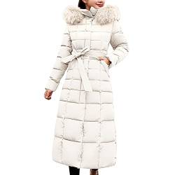 Wintermantel Damen Lang, Einfarbiger Wintermäntel mit Kapuze Steppmantel Casual Kapuzenmantel Winter Warmer Daunenjacken Taschen Winterparka Verdicken Mantel Langarmmantel Elegant Trachtenjacke von Chanpning