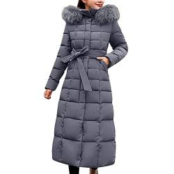 Wintermantel Damen Lang, Einfarbiger Wintermäntel mit Kapuze Steppmantel Casual Kapuzenmantel Winter Warmer Daunenjacken Taschen Winterparka Verdicken Mantel Langarmmantel Elegant Trachtenjacke von Chanpning