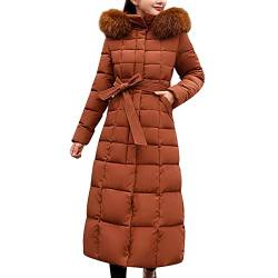 Wintermantel Damen Lang, Einfarbiger Wintermäntel mit Kapuze Steppmantel Casual Kapuzenmantel Winter Warmer Daunenjacken Taschen Winterparka Verdicken Mantel Langarmmantel Elegant Trachtenjacke von Chanpning