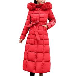 Wintermantel Damen Lang, Einfarbiger Wintermäntel mit Kapuze Steppmantel Casual Kapuzenmantel Winter Warmer Daunenjacken Taschen Winterparka Verdicken Mantel Langarmmantel Elegant Trachtenjacke von Chanpning