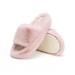 Chantomoo Damen-Hausschuhe flauschig bequem Memory-Schaum Haus Kunstfell Slide-Schuhe rutschfeste Sohle Schlafzimmer gemütlich Innenbereich Plüsch Hausschuhe Pink Rosa 42/43 EU von Chantomoo