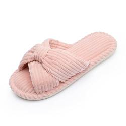 Chantomoo Frauen House Hausschuhe Bequeme Memory Foam Plüsch Schlafzimmer Kunstpelz gefüttert gestrickte warme Hausschuhe Slip-On leichte Schuhe, Indoor Outdoor Anti-Rutsch-Gummisohle Gemütliche von Chantomoo