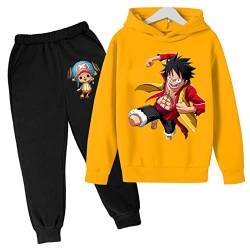 Anime One Piece Luffy 2pcs Set Kinder Jungen Hoodies und Hosen, Mode Pullover Sweatshirt Winter Trainingsanzug 2022 von Chaorwe