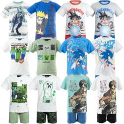 Characters Cartoons Videospiele Anime Manga Film - Kinder - passender Pyjama-Set, 2 Stück T-Shirt und Hose - Frühling Sommer, Naruto 0030 Weiß, 9 Jahre von Characters Cartoons