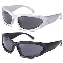 Charfia 2 Stück Sport Sonnenbrille, Wrap-Around-Sonnenbrille für Herren Sonnenbrillen Fahrradbrille Herren, Sunglasses Woman Man, Vintage Sonnenbrille Herren Damen Verspiegelt mit UV400-Schutz von Charfia