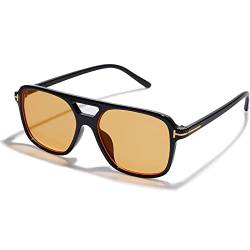 Charfia Vintage Retro Sonnenbrille, 70er Sonnenbrille Gelb Große Sonnenbrille, Pilotenbrille Fancy Sonnenbrille Herren Damen, Square Sonnenbrillen Sunglasses Brille Gelb mit UV400 Schutz von Charfia