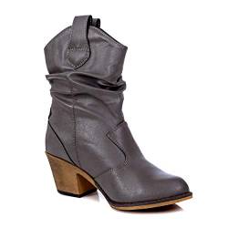 Charles Albert Moderner Western-Cowboystiefel für Damen im Used-Look mit Klimmzuglaschen, GRAU, 37 EU von Charles Albert