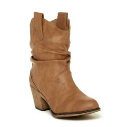 Charles Albert Moderner Western-Cowboystiefel für Damen im Used-Look mit Klimmzuglaschen, Hellbraun, 38 EU von Charles Albert