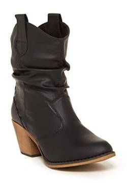 Charles Albert Moderner Western-Cowboystiefel für Damen im Used-Look mit Klimmzuglaschen, Schwarz, 40.5 EU von Charles Albert