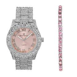 CHARLES RAYMOND Damen-Armbanduhr ST10327LA mit pinkem Zifferblatt, luxuriöser Kristalldiamanten mit hübschem Tennisarmband, ein wahres Zeugnis für blinged-out-Schönheit und zeitlosen Glamour, von Charles Raymond