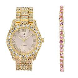 CHARLES RAYMOND Damen-Armbanduhr ST10327LA mit pinkem Zifferblatt, luxuriöser Kristalldiamanten mit hübschem Tennisarmband, ein wahres Zeugnis für blinged-out-Schönheit und zeitlosen Glamour, von Charles Raymond