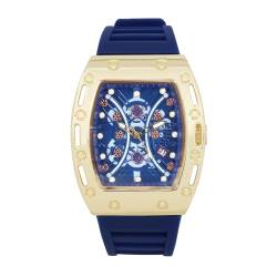 CHARLES RAYMOND Luxuriöse Herren-Armbanduhr mit Kristallen, einzigartige Tonneau-Form, bequemes Silikonband, zeigen Sie Ihren Stil, ST10538 BLU- GLD, ST10538 BLU- GLD von Charles Raymond