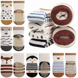 Charmi Baby Frottee Socken Abs Rutschfeste Stoppersocken 5er-Pack Pinguin-Fuchs-Bär 3-5 Jahre (Herstellergröße L) von Charmi
