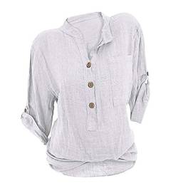 Charmstyle Damen Freizeit V-Ausschnitt Leinen Bluse Locker Hemd Blusenshirt- Gr. XXL (EU 44), Weiß von Charmstyle