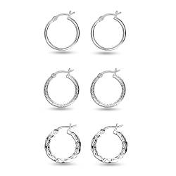 3er-Set 925er Sterling Silber Click-Top Kleine Creolen für Mädchen Teen Frauen 18 MM von Charmsy Silver