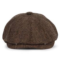 Charmylo Newsboy Stil Tellermütze Schirmmütze Herren Damen - 8 Panel Peaky Fischgräten Tweed Retro 1930s Schiebermütze Gatsby Cap Flat Hut, passen, Schwarzer Kaffee(58) von Charmylo