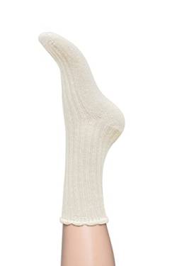 Charnos Damen Wool Rib Scallop Cream, Einheitsgröße Socken, cremefarben, One Size von Charnos