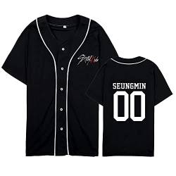 Charous Kpop-StrayKids Baseball T-Shirt,Sommer Cool Black Cardigan T-Shirts Für Stray Kids Band Fans Stay Geschenk von Charous