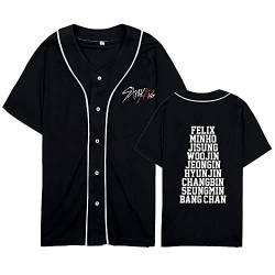 Charous Kpop-StrayKids Baseball T-Shirt,Sommer Cool Black Cardigan T-Shirts Für Stray Kids Band Fans Stay Geschenk von Charous