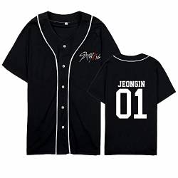 Charous Kpop-StrayKids Baseball T-Shirt,Sommer Cool Black Cardigan T-Shirts Für Stray Kids Band Fans Stay Geschenk von Charous