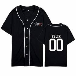 Kpop-StrayKids Baseball T-Shirt,Sommer Cool Black Cardigan T-Shirts Für Stray Kids Band Fans Stay Geschenk von Charous